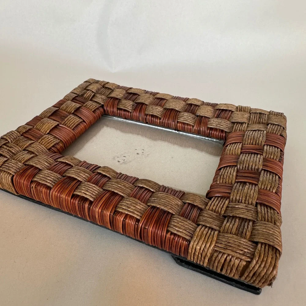 Woven Rattan Basket 3.5X5 Picture Frame Brown Natural Boho Coastal Rustic Decor
